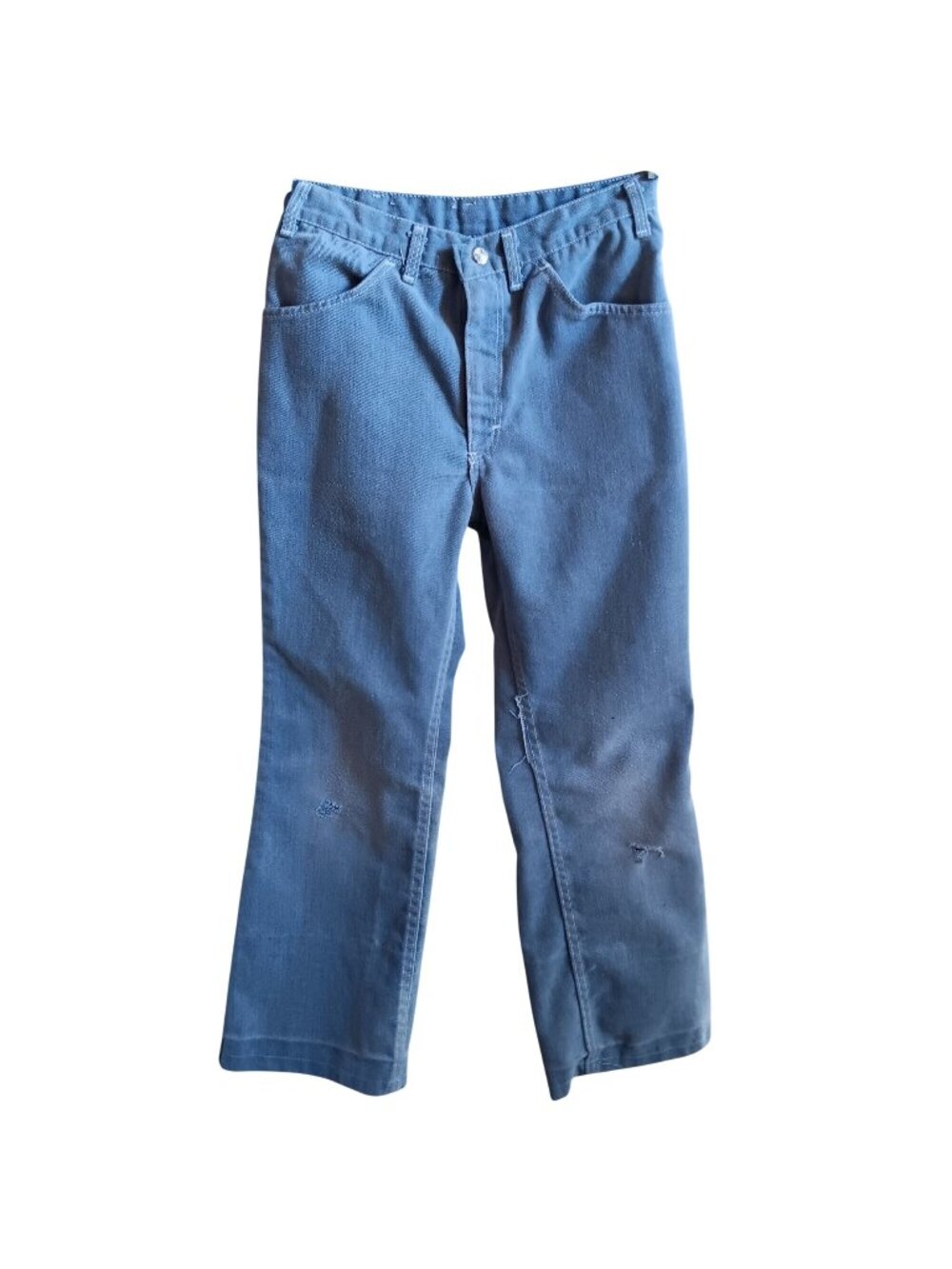 Gray Cotton Hippy 14 24x24 1970's Vintage Boys Jeans Flare Distress Talon zip